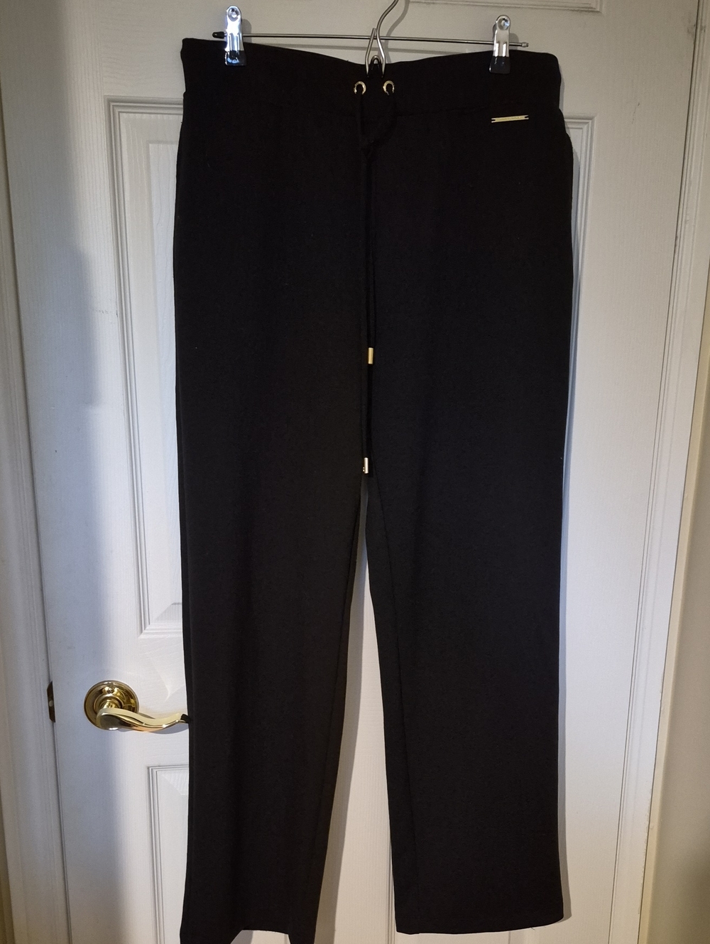Halston Black Wide Leg Drawstring Lounge Pants Gold Hardware- Medium